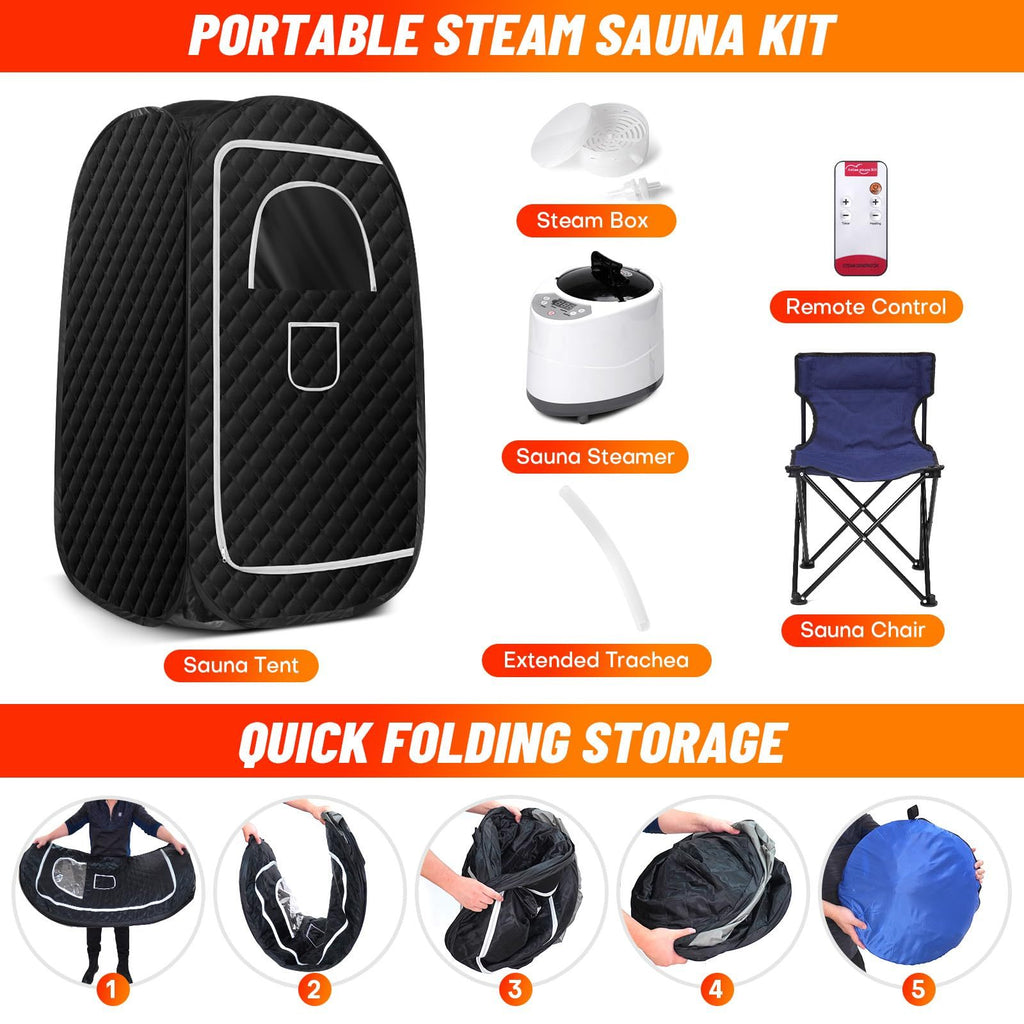 Ecoboom Home Portable Sauna Room, Full Body Home Sauna Room, Foldable Portable Steam Sauna Tent, Equipped With A 2.6L 1000W Steam Generator, Folding Chair, And Remote Control.