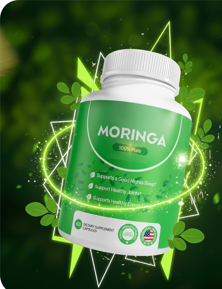 Moringa Capsules Pure Moringa Powder Green Superfood Supplement Supports Good Nights Sleep, Joints & Energy Levels, 60 Capsules