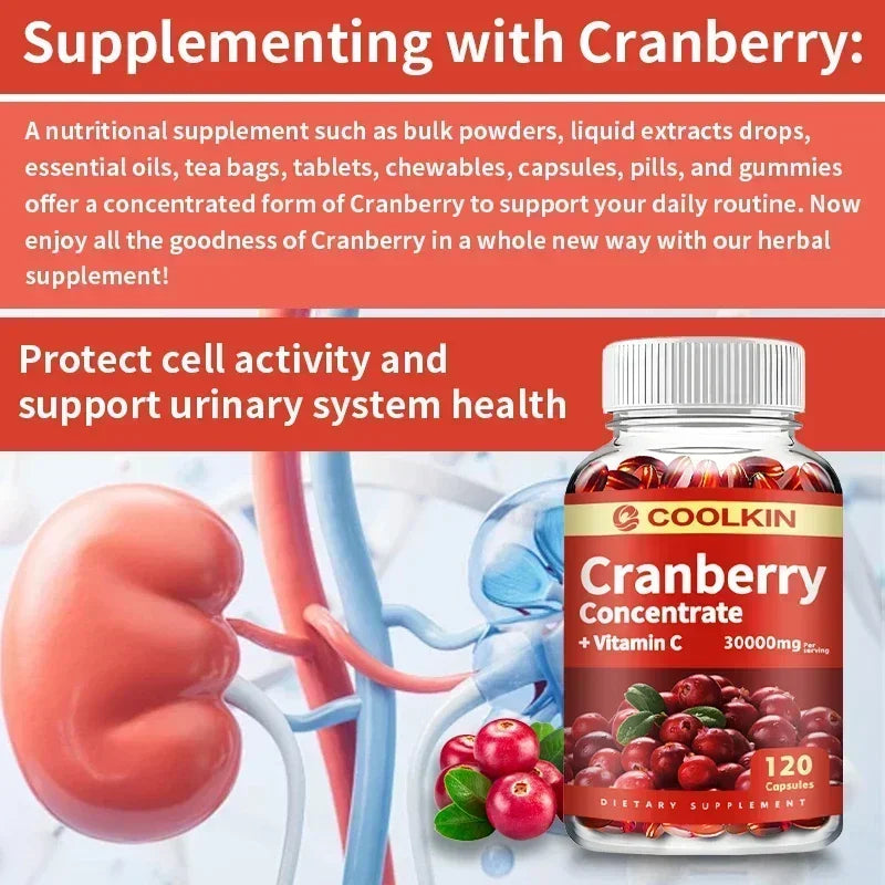 Cranberry - Supports Urinary System Health Bladder Health Potent Antioxidant Rich Vita C Capsule Supplement