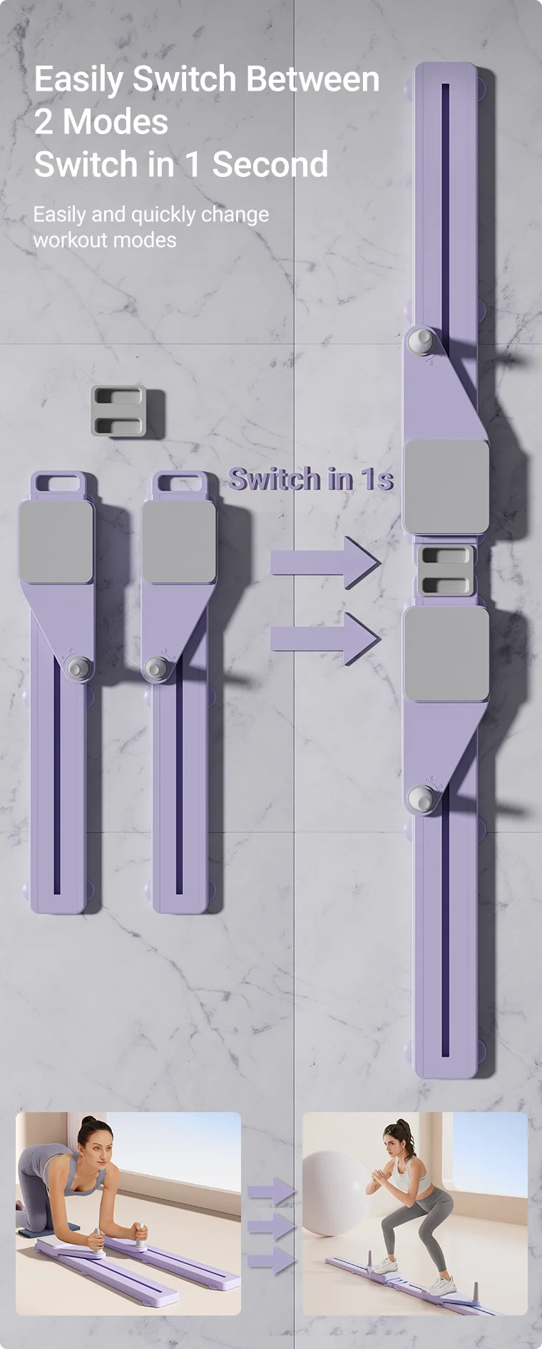 2-in-1 Abs & Ski Board - Portable Core/Leg Trainer, Split Pilates-Reformer for Home Gym, Lightweight Full-Body Fitness