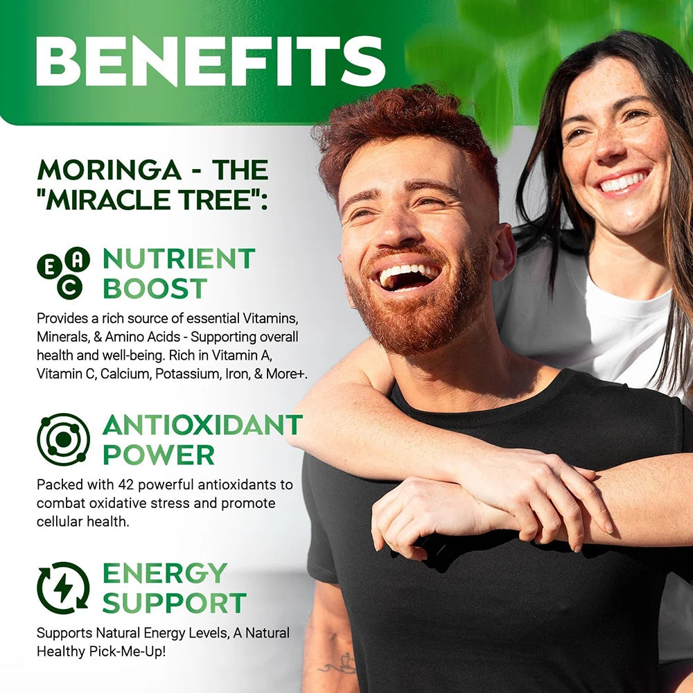 Moringa Capsules Pure Moringa Powder Green Superfood Supplement Supports Good Nights Sleep, Joints & Energy Levels, 60 Capsules