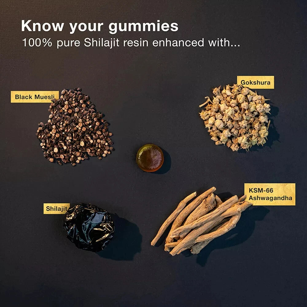 Pure Himalayan Shilajit Gummies, 3000 Mg Gold Grade Shilajit with Ashwagandha, Gokshura