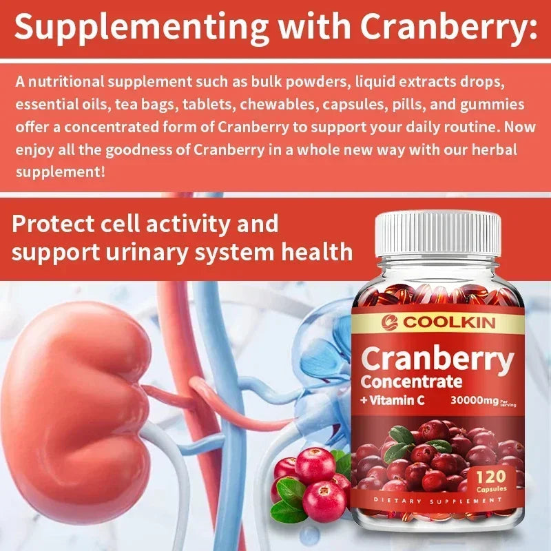 Cranberry - Supports Urinary System Health Bladder Health Potent Antioxidant Rich Vita C Capsule Supplement