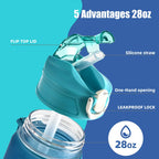 Sports Water Bottle with Time-Tracking Straw Leak Proof Locking Flip Cover for Easy Carry Ideal for Outdoor Adventures