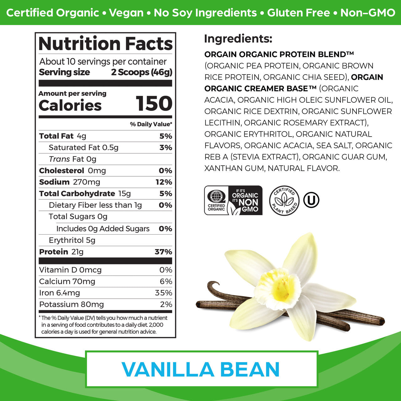 Orgain Organic Plant-Based Protein Powder - Sweet Vanilla Bean