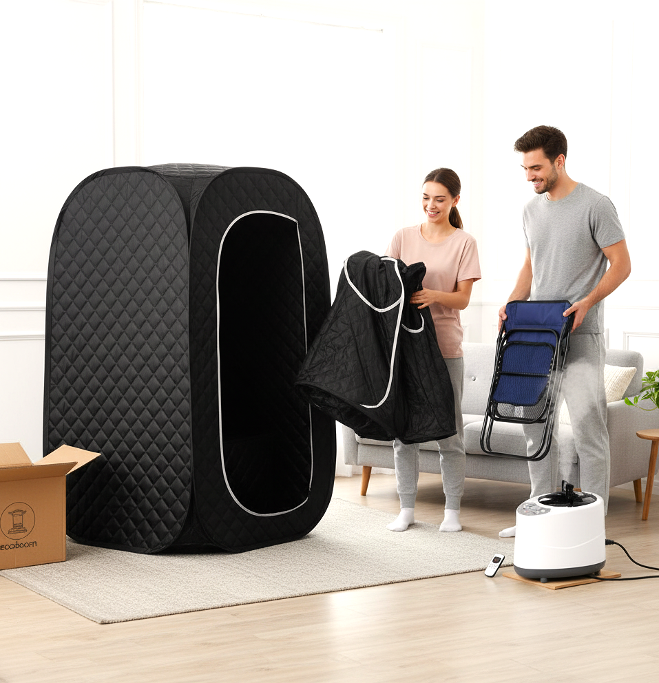 Ecoboom Home Portable Sauna Room, Full Body Home Sauna Room, Foldable Portable Steam Sauna Tent, Equipped With A 2.6L 1000W Steam Generator, Folding Chair, And Remote Control.